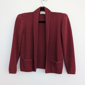 Vintage St. John Santana Knit Burgundy Open-Front Cardigan Sweater Sz S/M